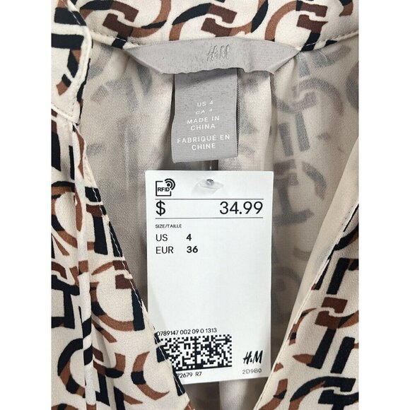 H&M Printed Shift Dress Long Sleeve Sz 4 NWT - Picture 4 of 6